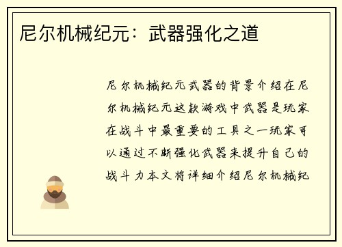 尼尔机械纪元：武器强化之道