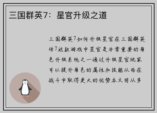 三国群英7：星官升级之道