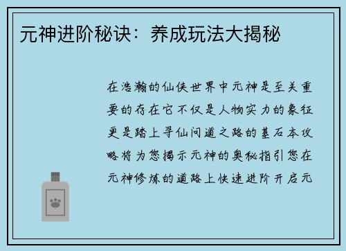 元神进阶秘诀：养成玩法大揭秘